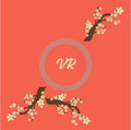 Decorative design with cherry blossom branches add your initials on a red background