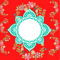 The Diwali personalised Mahjong mat -Decorative design with a green mandala on a red background with flowers from Instyle Designs HK