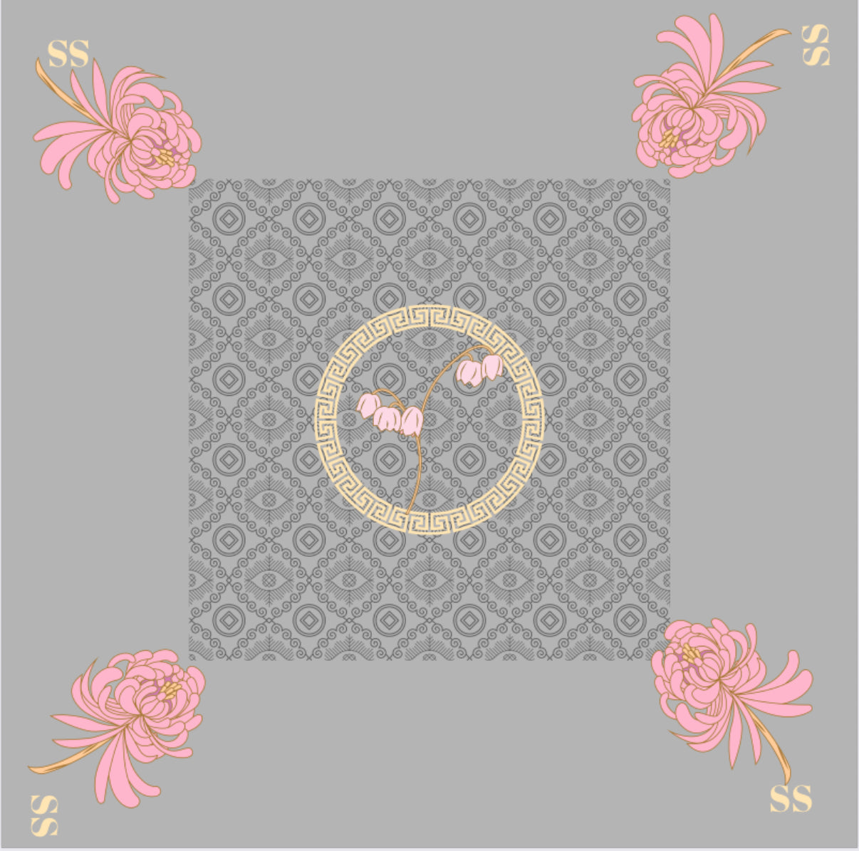 The Wild Flower personalised Mahjong mat with elegant grey and pink tones - Instyle Designs HK